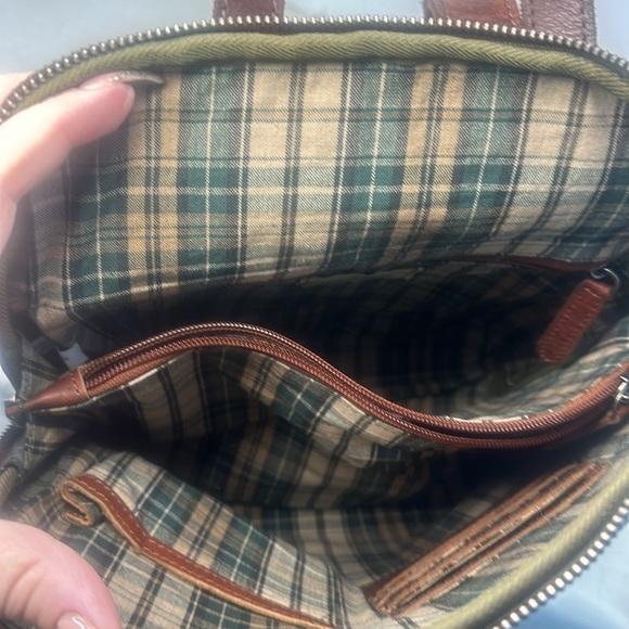 Wild West Los Angeles Cognac Brown Leather Backpack Plaid Interior Card Slots - Picture 9 of 10
